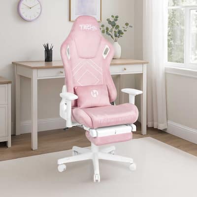 Modern Designs Pink Velvet Gaming Chair With Folding Footrest
