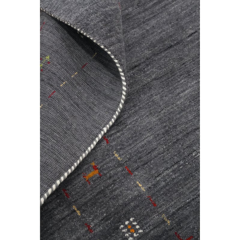 Hand Knotted Oriental 100% Wool Carpet Tribal Animal Pictorial Greys & Charcoal Gabbeh Area Rug - 6' 0'' X 5' 11''