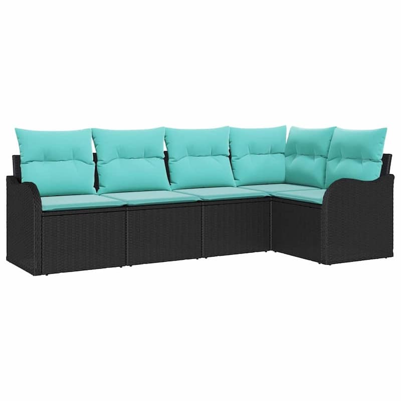 vidaXL 5/6 Garden Sofa Set with Cushions Black/Brown/Grey Poly Rattan - 91.5 x 48.2 x 27.2