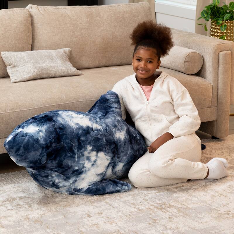 Raven-Symoné Finn the Shark Sea Buddy Large Kids Stuffed Animal Bean Bag and Pouf - Synthetic Fur Blue Print