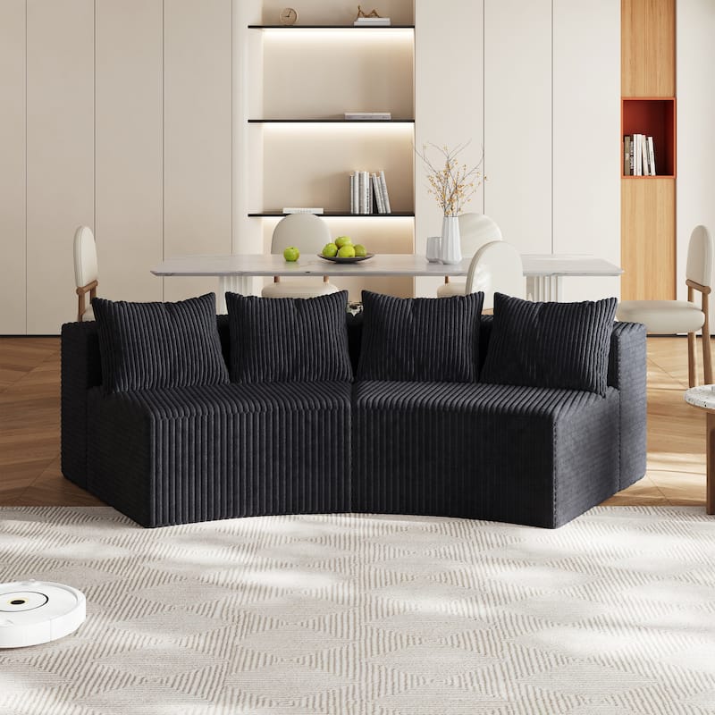 Roomfitters Modular Curved Sectional Sofa, 2-Piece Corduroy Semi-Circular Couch with Pillows - Black