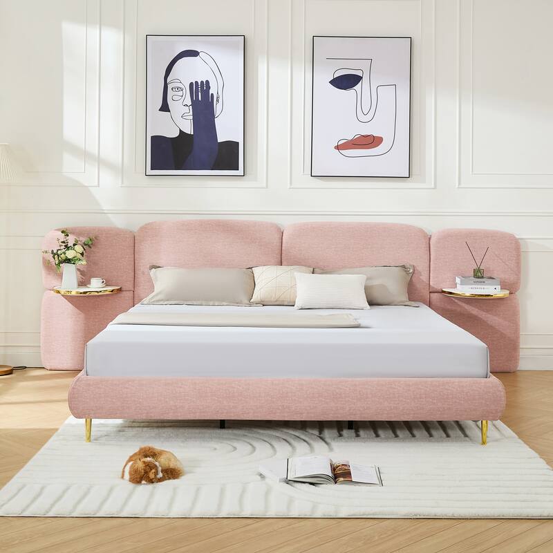 Christopher Knight Home - Thorne Upholstered Bed Frame with Headborad and 2 Side Panel Nightstands