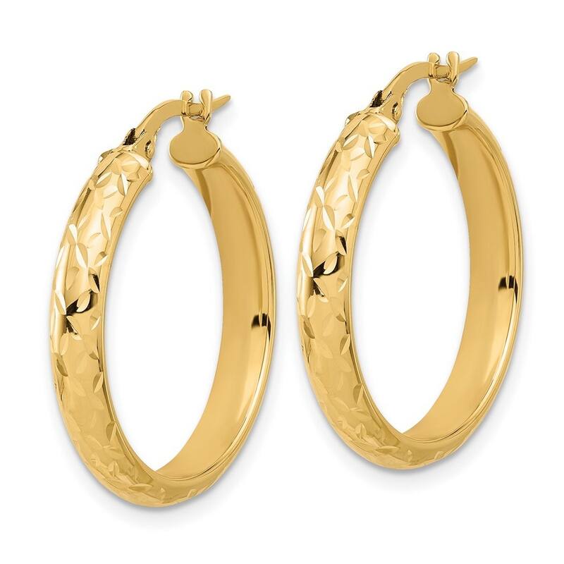 Curata 10k Yellow Gold Italian 4mm Polished Hammered Round Hoop Earrings - 24mm 28mm