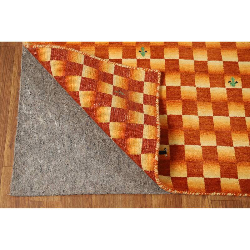 Checkered Gabbeh Indian Area Rug Hand-Knotted Wool Carpet - 5'5" x 7'9"