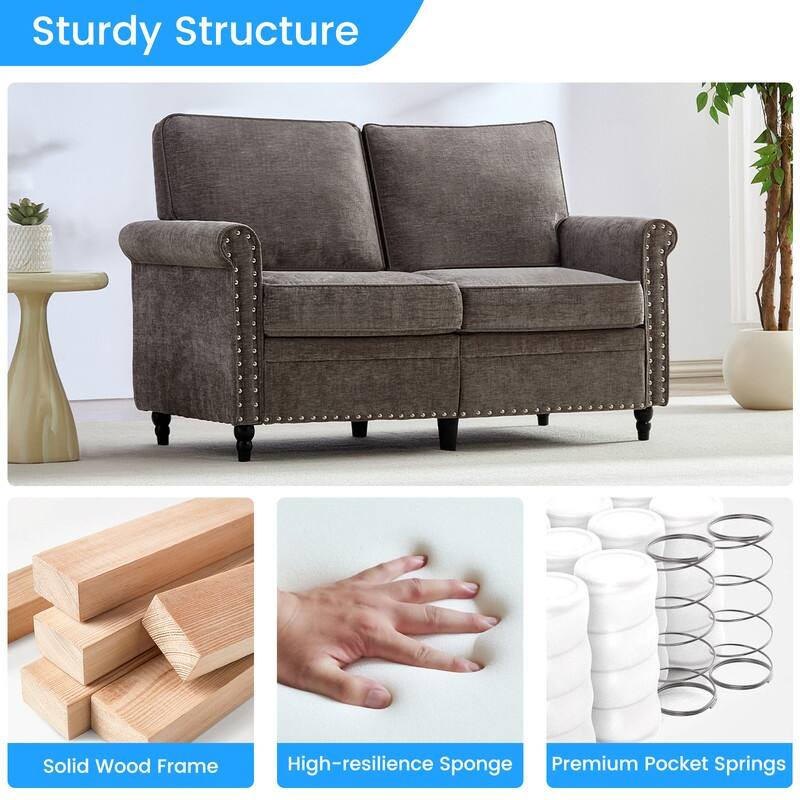 Mixoy 53.9''Chenille Living Room Sofa,Modern 2-Seater Sofa Couch,Loveseat Sofa with Unique Riveted Look