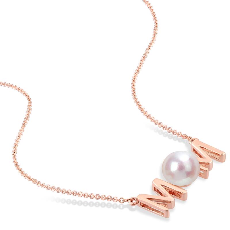 Miadora 10k Rose Gold Cultured Freshwater Pearl "MOM" Station Necklace (7-7.5mm)