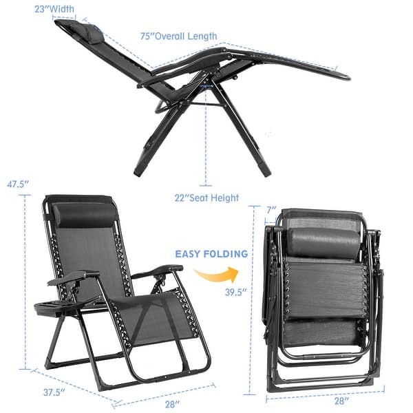 dimension image slide 1 of 3, Costway Oversize Lounge Chair Patio Heavy Duty Folding Recliner - Single