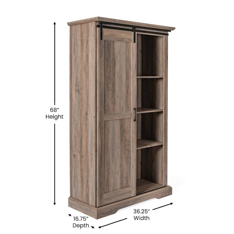 Farmhouse Storage Cabinet with Adjustable Shelves and Sliding Barn Door - 16.75"D x 36.25"W x 68"H