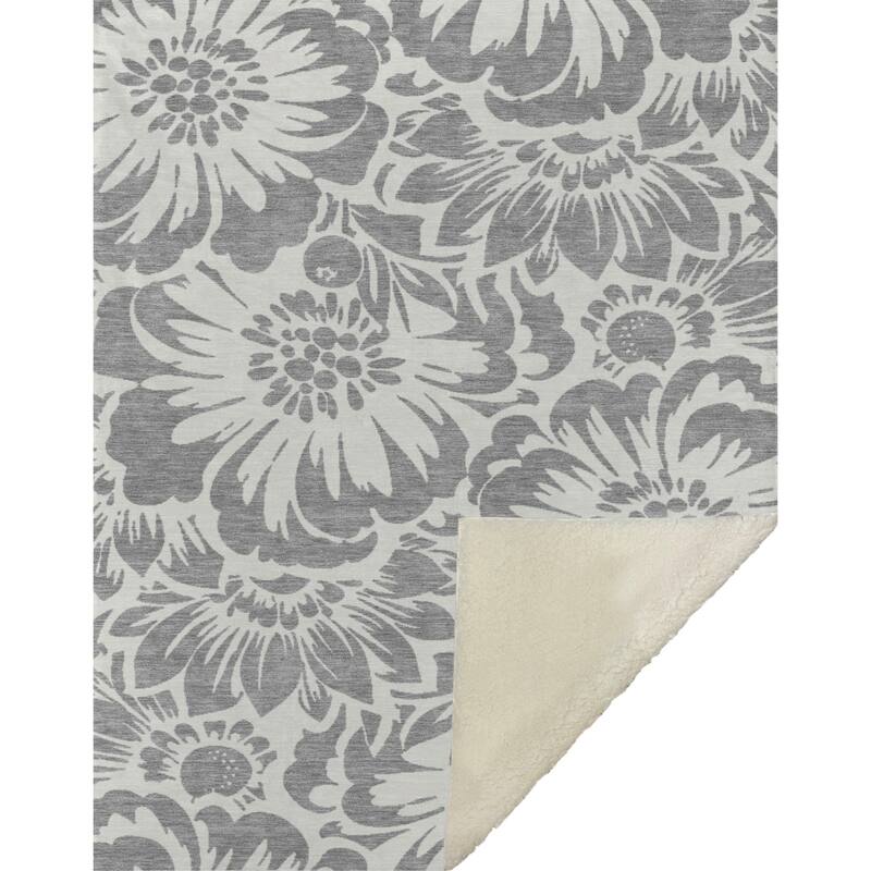 Premium Machine Washable Modern Floral Sherpa Throw Blanket
