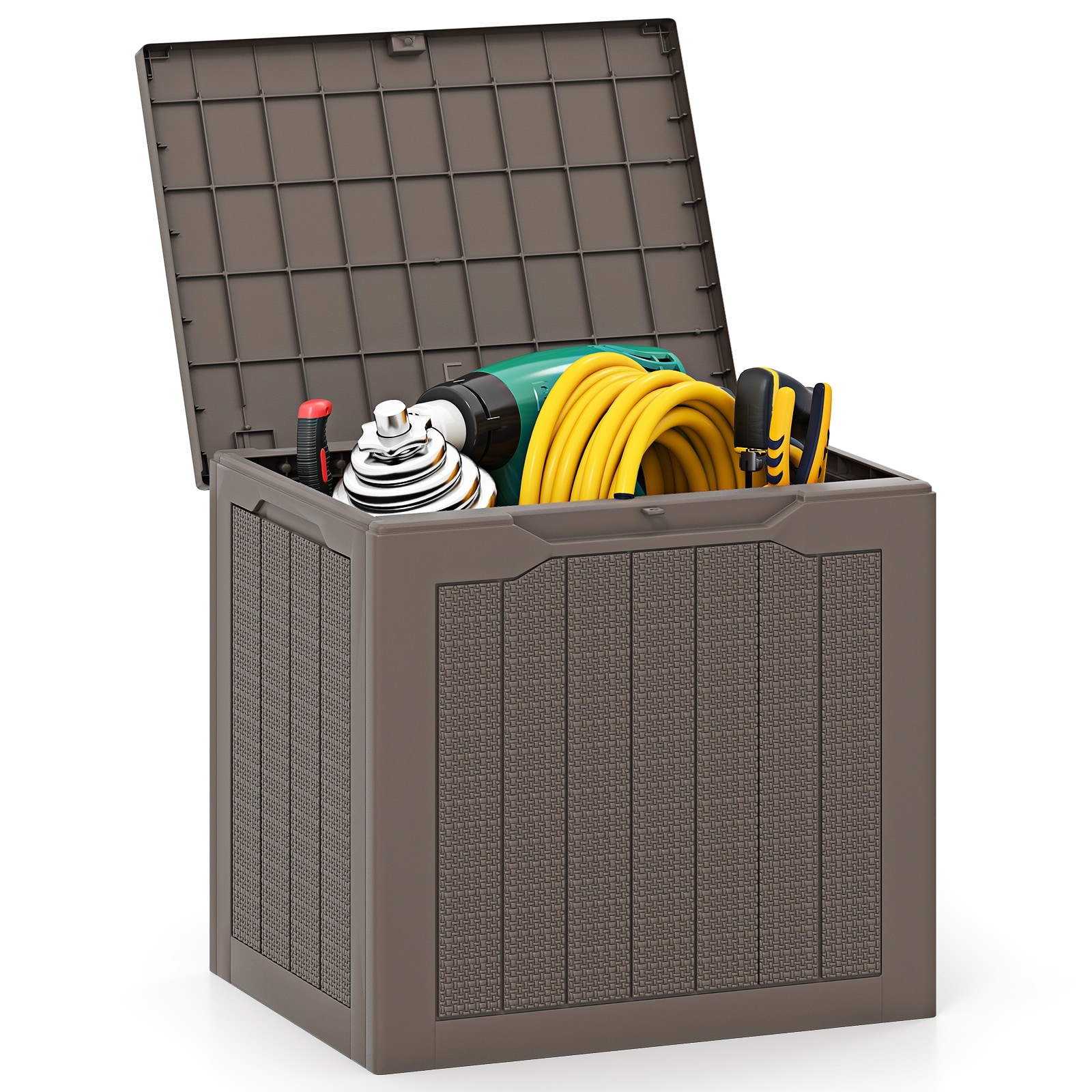 Gymax Outdoor Storage Box w/Lockable Lid & Wicker-woven Texture for