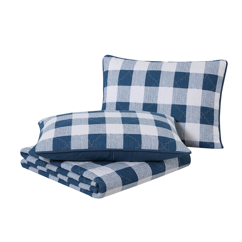 Wrangler Flagstaff Check Blue Cotton Quilt Set
