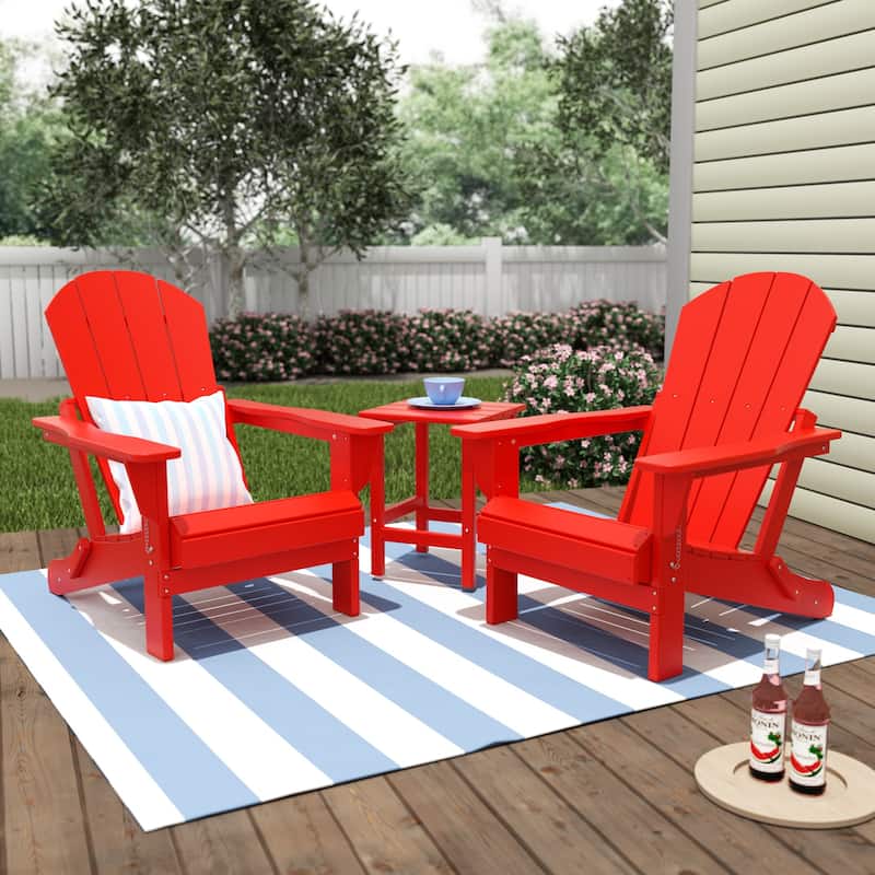 Polytrends Laguna Hdpe All Weather Outdoor Patio Foldable Adirondack Chairs With Side Table (3-Piece Set) - Red