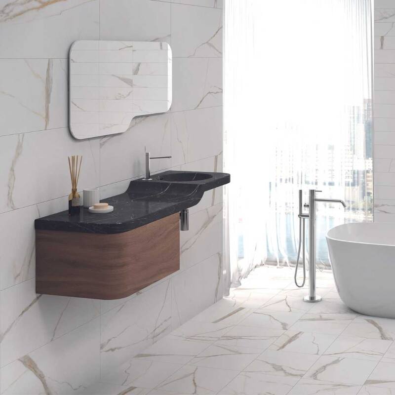Chronos 13x13 White/ Gold Matte Marble Look Porcelain Tile - Floor, Wall - Case of 12 (15 Sq. ft.) - White