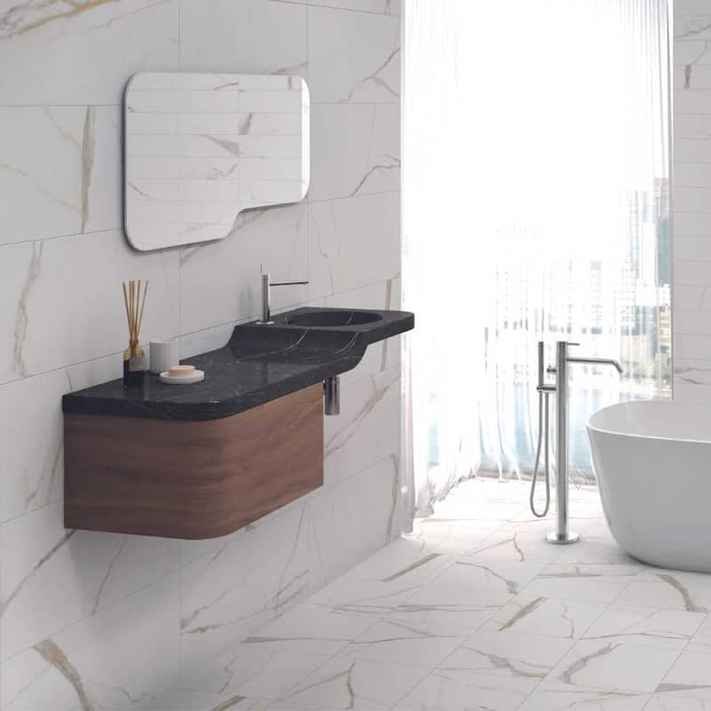 Chronos 13x13 White/ Gold Matte Marble Look Porcelain Tile - Floor, Wall