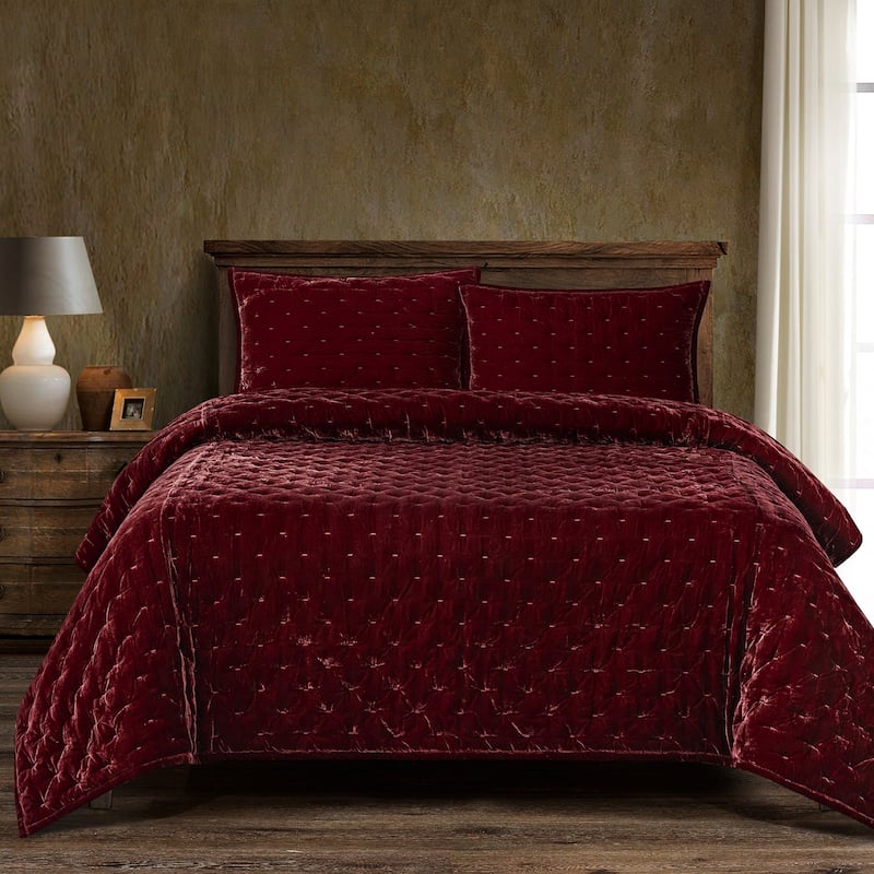 HiEnd Accents Stella Solid Color Faux Silk Velvet Romantic Modern Rustic 1 Piece Quilt