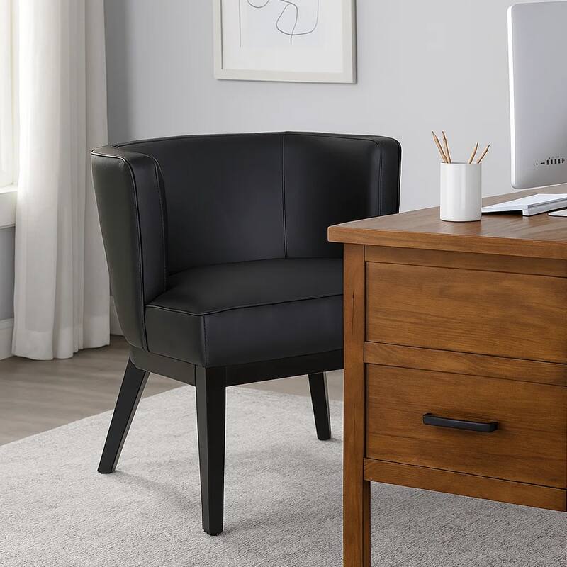 Yoma Reception Guest Chair, Smooth Black Vinyl, Rounded Backrest