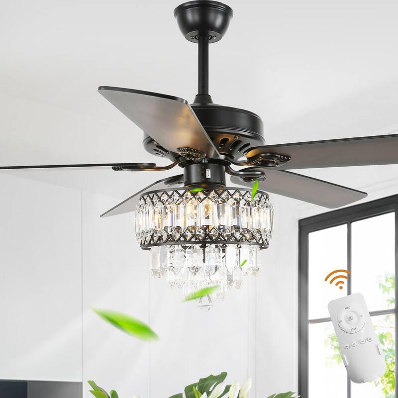 Bella Depot 65" Crystal Ceiling Fan with Light Kit and Remote Control,6-Speed Reversible Ceiling Fan