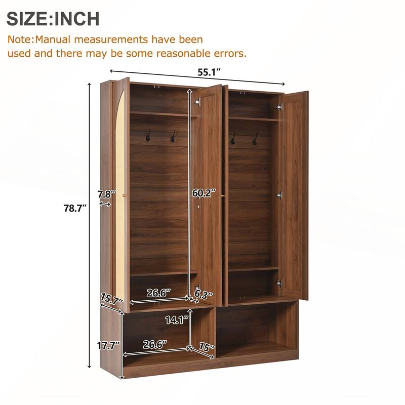 4-In-1 Farmhouse Widen Hall Tree with 4 Rattan Doors