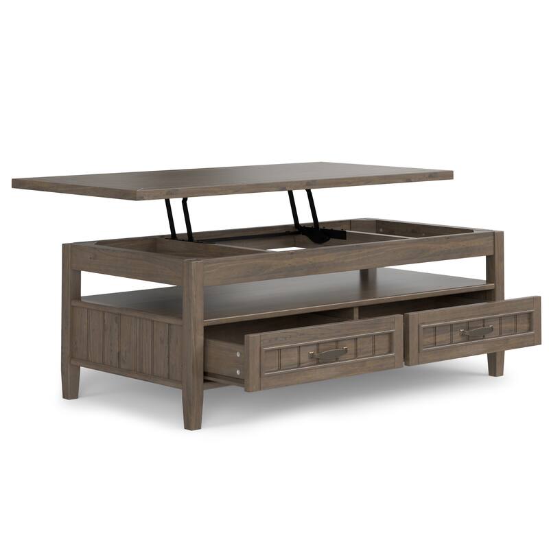 WYNDENHALL Rowan SOLID WOOD 48 inch Wide Rectangle Transitional Lift Top Coffee Table in Smoky Brown - 24"d x 48" w x 18"h