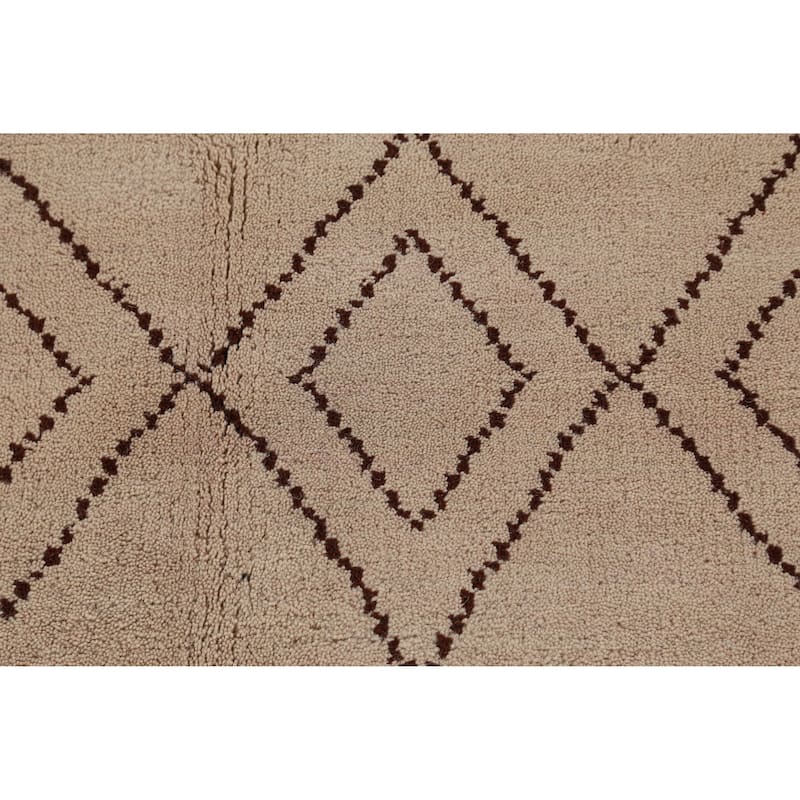 Hand Knotted Oriental 100% Wool Carpet Modern Geometric Beige & Ivories Moroccan Area Rug - 8' 0'' X 5' 0''