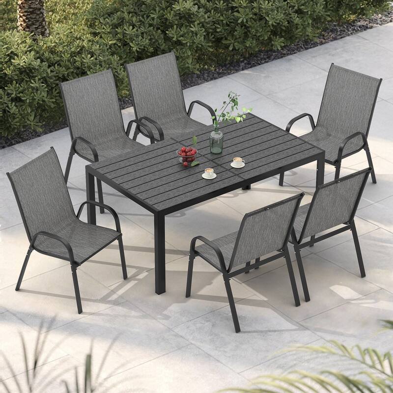 5/7-Piece Outdoor Dining Set with 4/6 Textilene Stackable Chairs and Rectangular Table, Patio Dining Table Set for 4/6 - 7 PCS Set