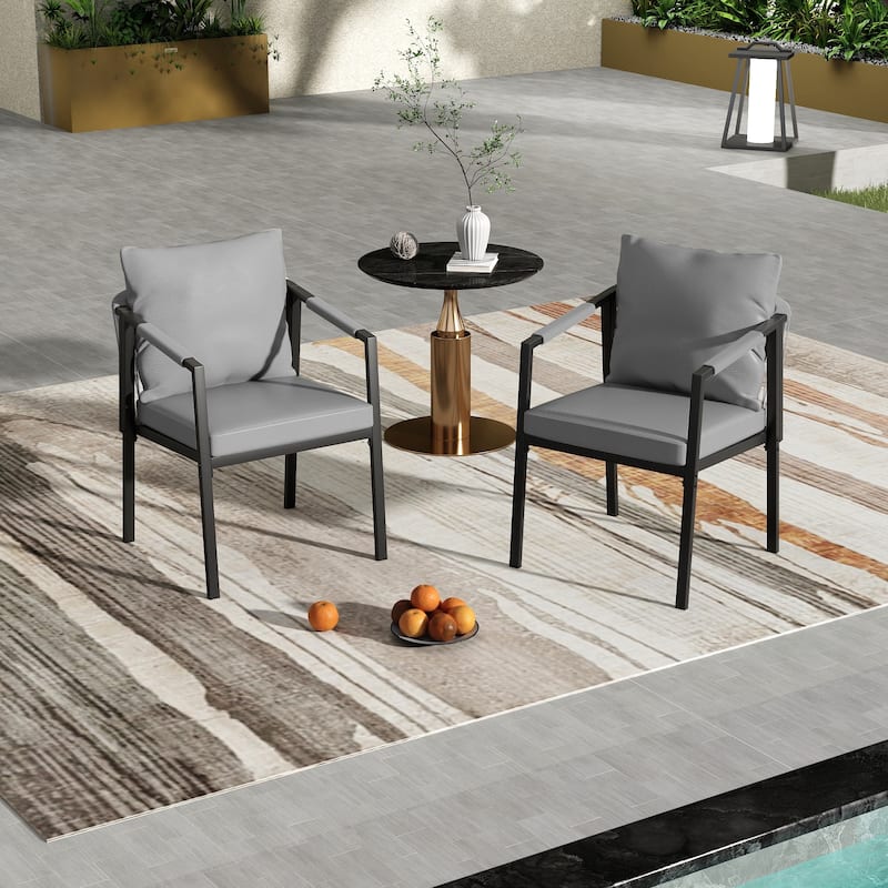 StranGarde 2-Piece Hand-woven Rope Patio Dining Chairs with Gray Cushions