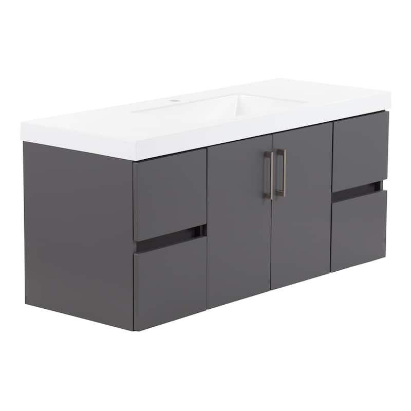 Spring Mill Cabinets Innes 48.5" Floating Bathroom Vanity With Cabinet, 2 Drawers and White Sink Top