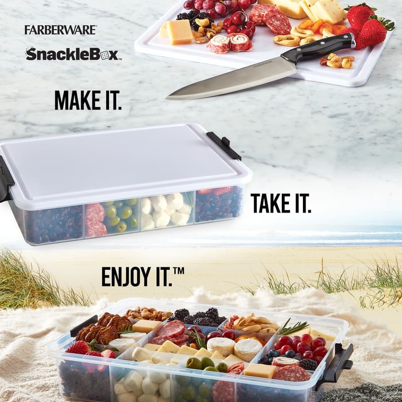 Farberware Snackle Box 11-Compartment Organizer with Plastic Locking Lid, 11x16