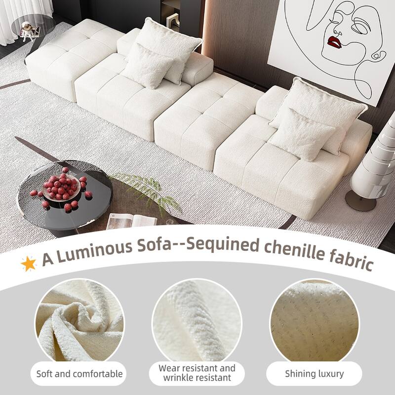 Modern Oversized Modular Chenille Sectional Sofa with 2 Ottomans and 2 Seat, 4 Pillows for Living Room
