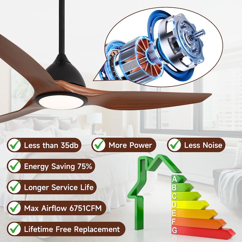 52" High CFM Modern Ceiling Fan with Remote Control and Reversible Blades With Light