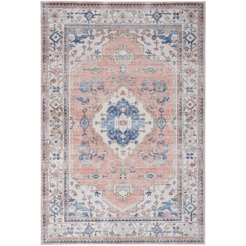 Power Loomed Distressed Floral Non Skid Stain Resistant Low Pile Area Rug - 118' X '94' X '0.25