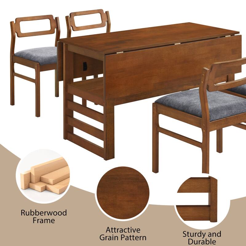 Extendable Dining Table Set for 4 w/Storage Shelf Dining Table