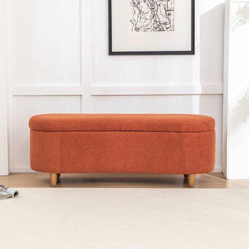 Modern Glam Teddy Fabric Upholstered Storage Ottoman Bench