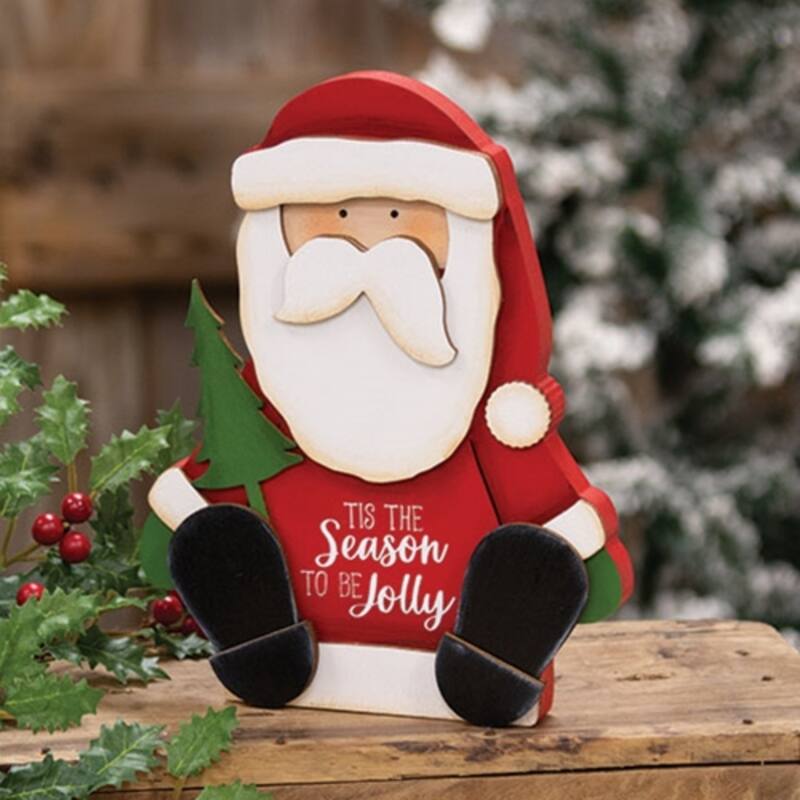 Tis the Season Chunky Santa Wooden Sitter Christmas Decor - 5” x 0.75” x 9”