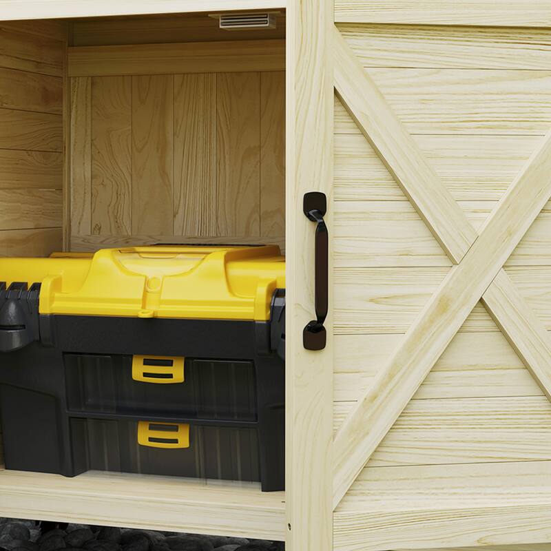 Outsunny Outdoor Potting Bench, Wooden Potting Table with Storage Cabinet, Aluminum Table Top, Rubber Wheels