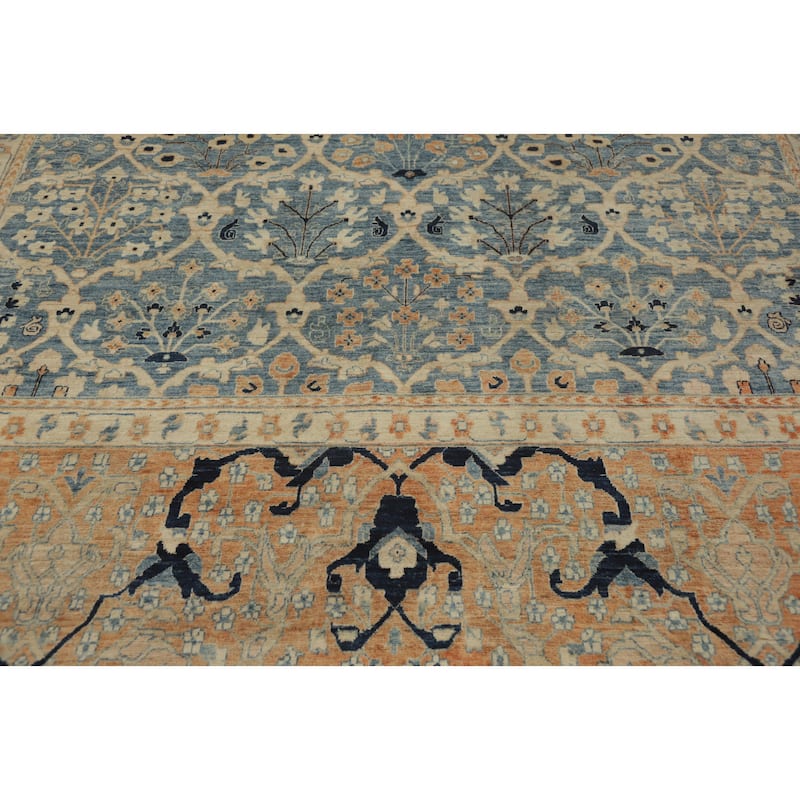 Hand Knotted Traditional Wool Blue Geometric Area Rug - 12' 10'' X 10' 1''