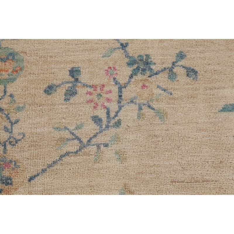 Hand Knotted Oriental 100% Wool Carpet Traditional Floral Beige & Ivories Art Deco Runner Rug - 10' 3'' X 3' 0''