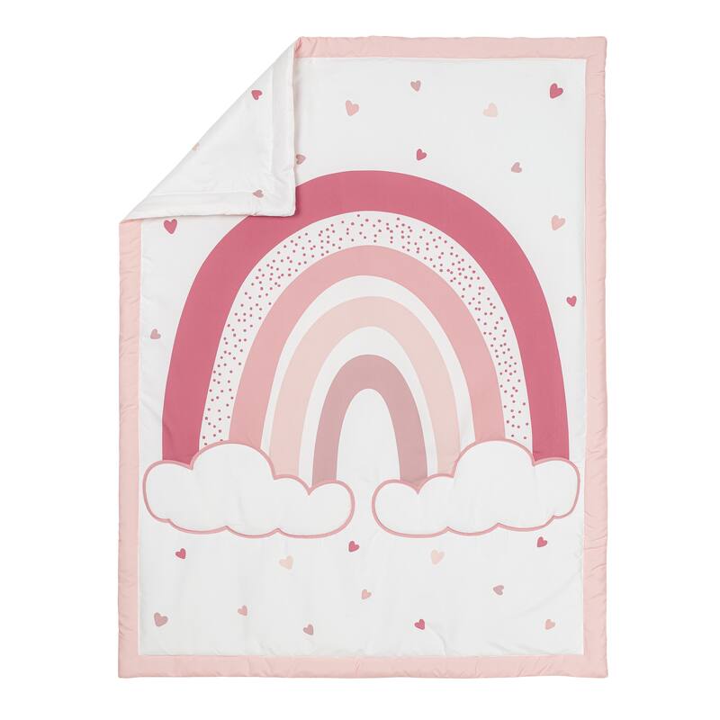Sweet Jojo Designs Pink Boho Rainbow and Hearts Girl 3p Nursery Crib Bedding Set Mauve Shabby Chic Bohemian Cloud Polka Dot