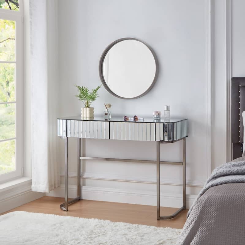 39" Modern Makeup Vanity Table with Stainless Steel Base (Mirror not included) - Silver