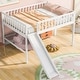 preview thumbnail 1 of 26, Full Size Low Loft Bed with Ladder and Removable Slide, Space-Saving Design, White Grey