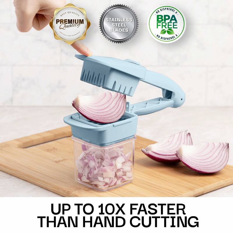 NutriChopper 7-Piece Handheld Vegetable and Fruit Chopper with 4 Blades and Container