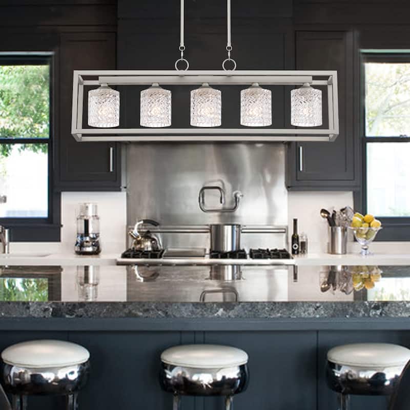 Acroma 5 Light 37 Inch Linear Modern Farmhouse Rectangle Chandelier-UL Certified - Nickel Dust
