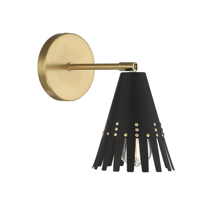 Meridian M90103 9" Tall Wall Sconce - Matte Black / Natural Brass