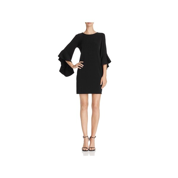 black cocktail dress with bell sleeves