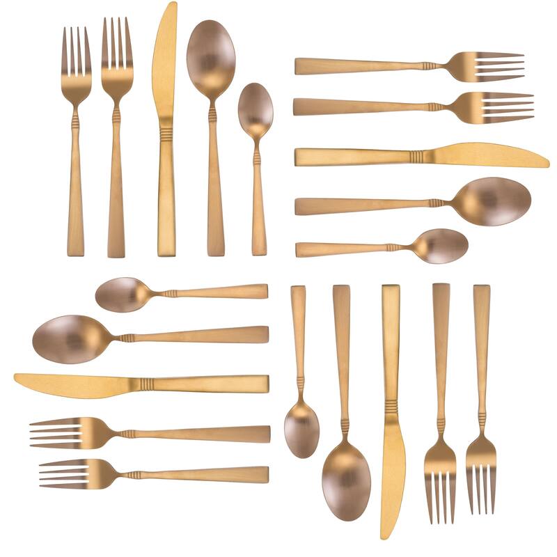 MegaChef Cravat 20 Piece Flatware Utensil Set, Stainless Steel Silverware Metal Service for 4 in Matte Rose