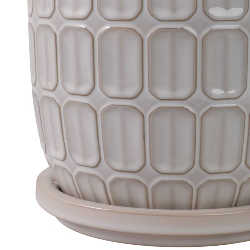 Stoneware Saucer Planters with Embossed Geometric Texture (Set of 2)