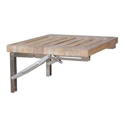 Teak Wall-Mounted Bench - Foldable - N/A