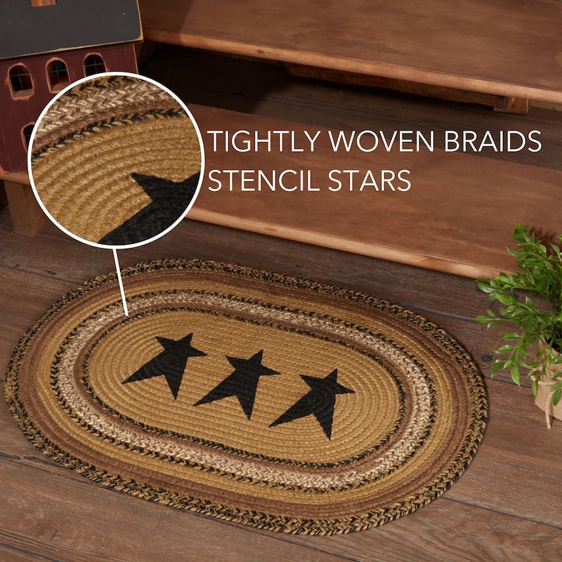Kettle Grove Jute Rug Oval Stencil Stars w/ Pad 20x30 - 20" x 30"