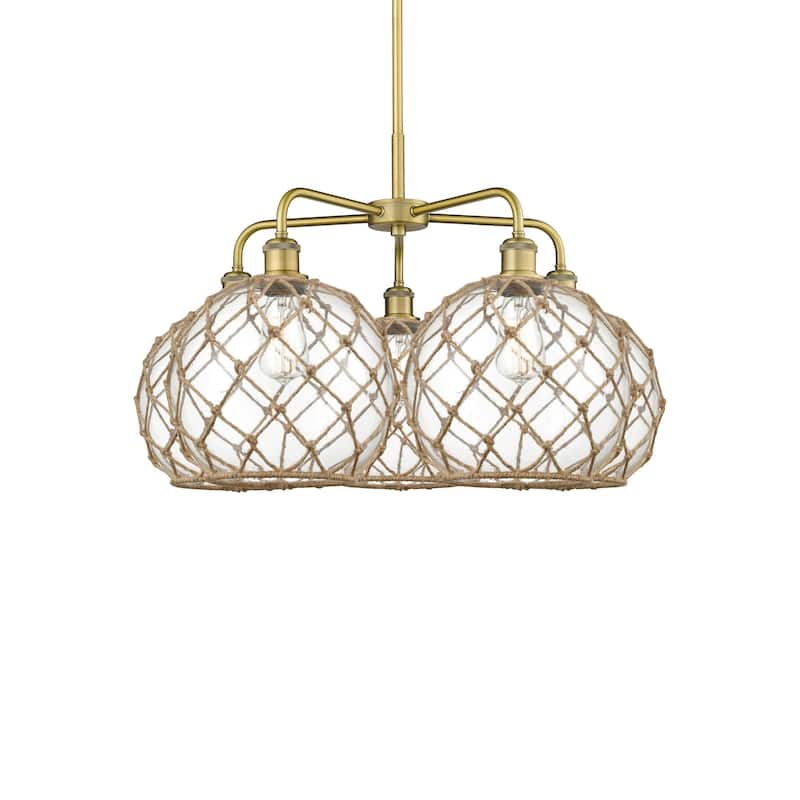 Innovations Lighting 516-5CR-18-29 Farmhouse Rope Chandelier Farmhouse - Brushed Brass / Clear Glass with Brown Rope