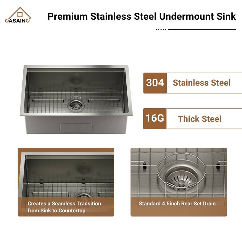 Stainless Steel Sink 32 in. Single Bowl Undermount Workstation Kitchen Sink with Faucet and Accessories